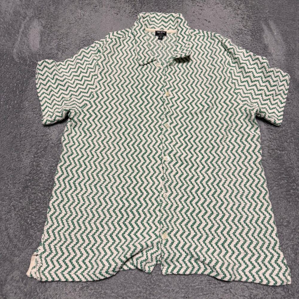 Todd Snyder Shirt Mens XXL Green White Knit Short Sleeve Ivy League Button